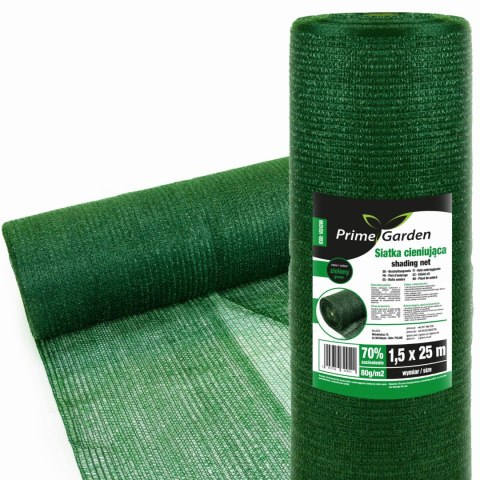 Siatka cieniująca Primegarden 1,5x25 m 70 % ZIELONA + 25 klipsów i trytek Siatka cieniująca Primegarden 1,5x25 m 70 % ZIELONA + 25 klipsów i trytek