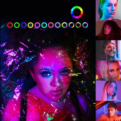 Lampa pierścieniowa do selfie RGB + 2x Statyw Lampa pierścieniowa do selfie RGB + 2x Statyw