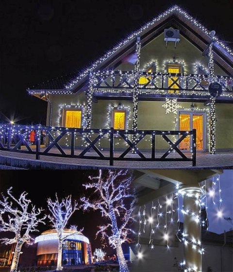 Sople lampki 500LED kurtyny świetlne Biały Zimny Sople lampki 500LED kurtyny świetlne Biały Zimny